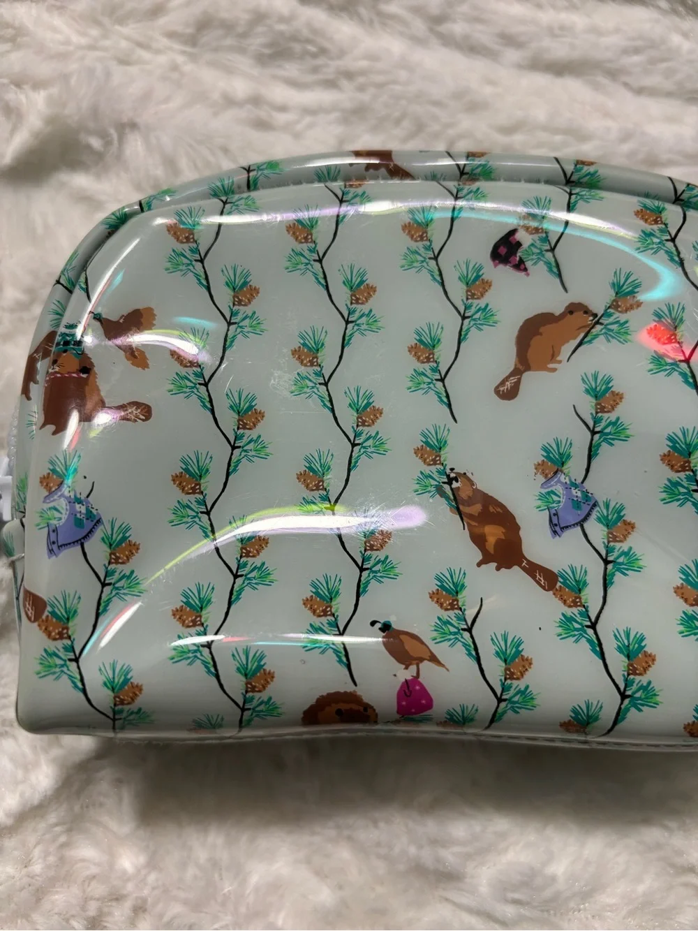 Vera Bradley Mini Dome Cosmetic Bag in Merry Mischief Pattern Beavers Woodland